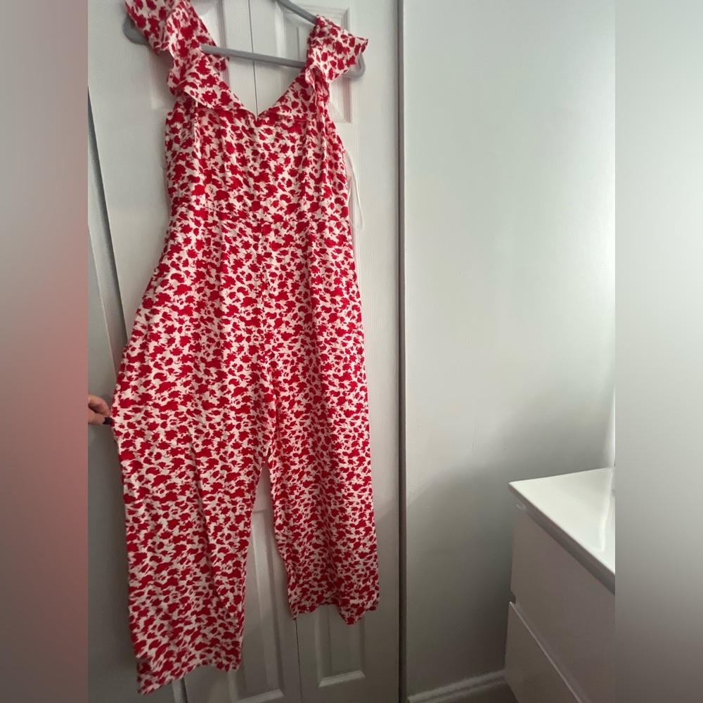 Mango Red and White Floral Jumpsuit